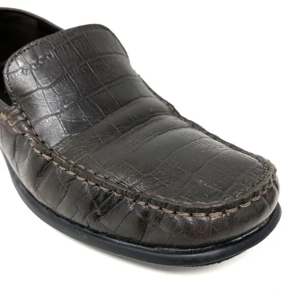 Ecco Leather Croc Embossed Driving Loafers Mens Size 41 US 10.5 Slip-On Moccasin