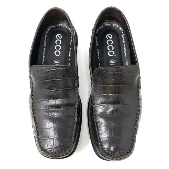Ecco Leather Croc Embossed Driving Loafers Mens Size 41 US 10.5 Slip-On Moccasin