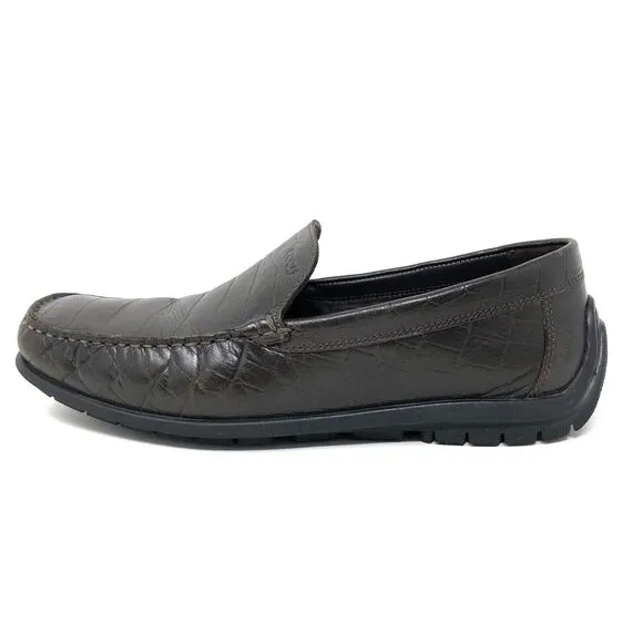Ecco Leather Croc Embossed Driving Loafers Mens Size 41 US 10.5 Slip-On Moccasin