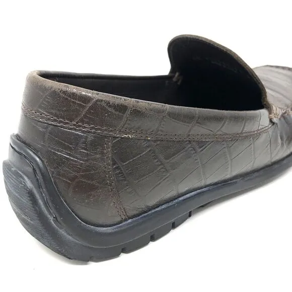 Ecco Leather Croc Embossed Driving Loafers Mens Size 41 US 10.5 Slip-On Moccasin