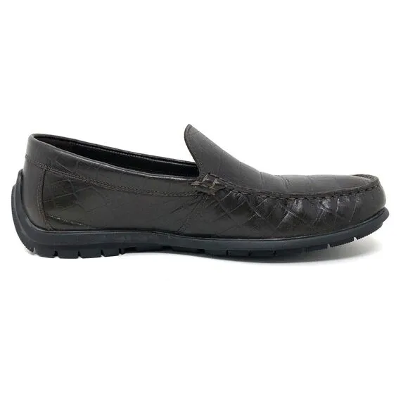 Ecco Leather Croc Embossed Driving Loafers Mens Size 41 US 10.5 Slip-On Moccasin