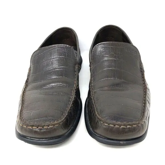 Ecco Leather Croc Embossed Driving Loafers Mens Size 41 US 10.5 Slip-On Moccasin