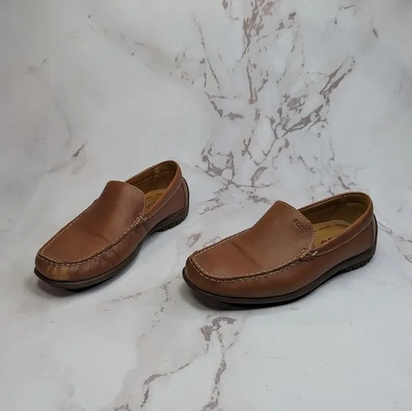 Ecco Loafers Men 8.5 42 Brown Leather Penny Driving Boat Leather Slip On Shoe
