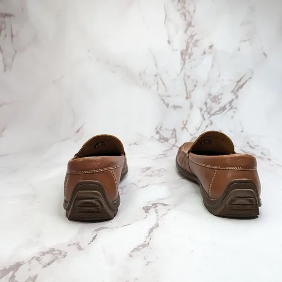 Ecco Loafers Men 8.5 42 Brown Leather Penny Driving Boat Leather Slip On Shoe