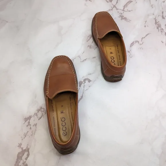 Ecco Loafers Men 8.5 42 Brown Leather Penny Driving Boat Leather Slip On Shoe