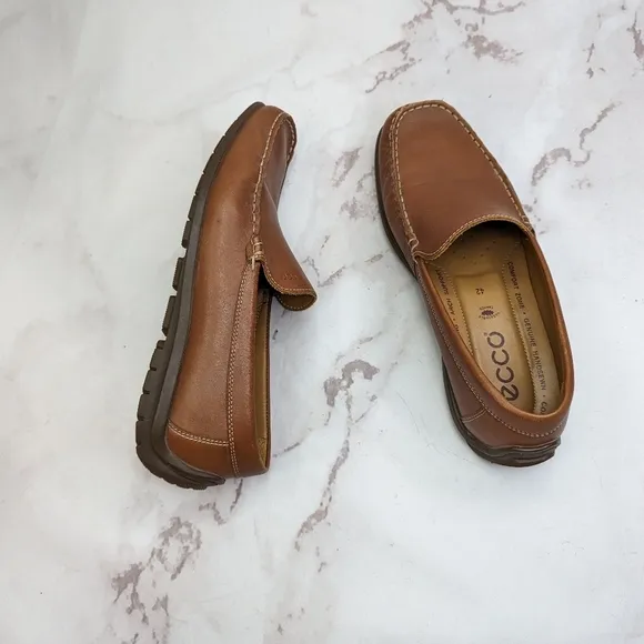 Ecco Loafers Men 8.5 42 Brown Leather Penny Driving Boat Leather Slip On Shoe