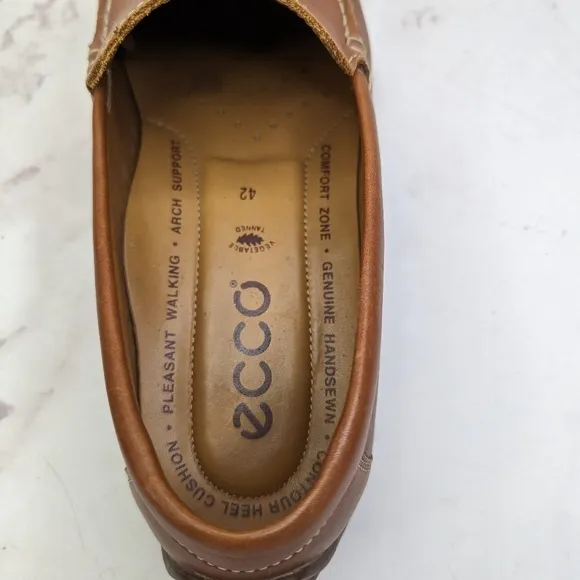 Ecco Loafers Men 8.5 42 Brown Leather Penny Driving Boat Leather Slip On Shoe