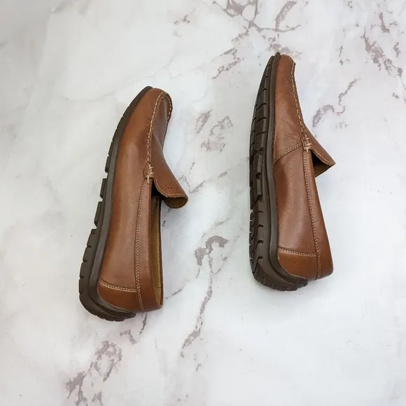 Ecco Loafers Men 8.5 42 Brown Leather Penny Driving Boat Leather Slip On Shoe