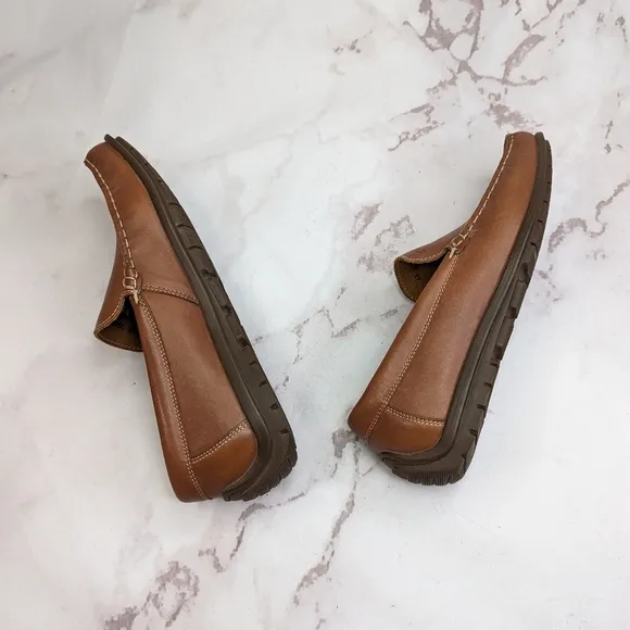 Ecco Loafers Men 8.5 42 Brown Leather Penny Driving Boat Leather Slip On Shoe