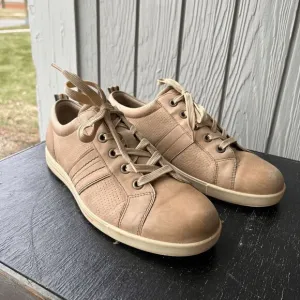 ECCO Men's Beige Leather Sneakers Size 42 Casual Lace-Up Comfort Shoes