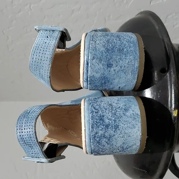 ECCO SHAPE 35 BLOCK SLINGBACK HEELED SANDALS LIGHT BLUE OPEN TOE