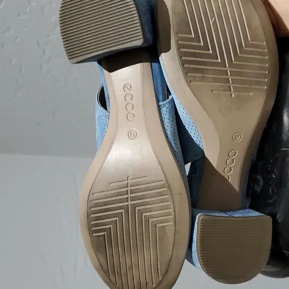 ECCO SHAPE 35 BLOCK SLINGBACK HEELED SANDALS LIGHT BLUE OPEN TOE