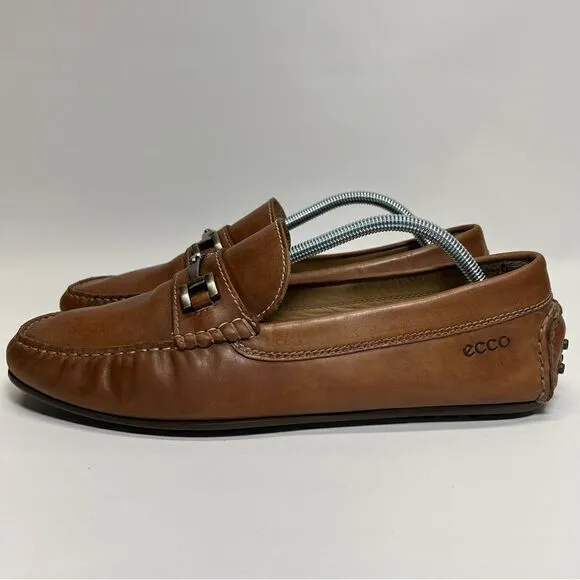 ECCO Mens Leather Brown Pebbled Moc Driving Penny Loafers EU 44/US 10-10.5