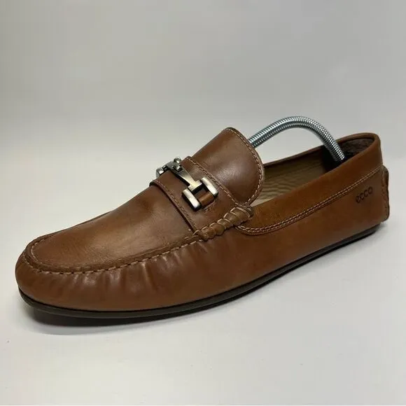 ECCO Mens Leather Brown Pebbled Moc Driving Penny Loafers EU 44/US 10-10.5
