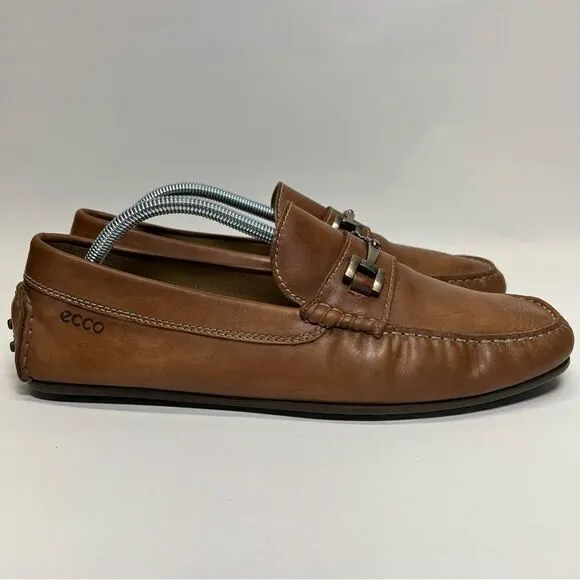 ECCO Mens Leather Brown Pebbled Moc Driving Penny Loafers EU 44/US 10-10.5