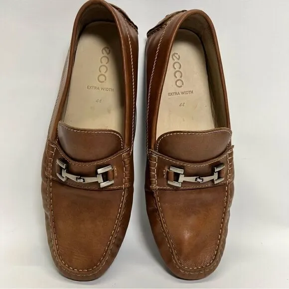 ECCO Mens Leather Brown Pebbled Moc Driving Penny Loafers EU 44/US 10-10.5