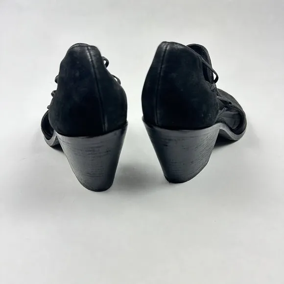 Eileen Fisher‎ Black Alfie Cutout Leather Heeled Open Toe Sandals Womens Sz 9