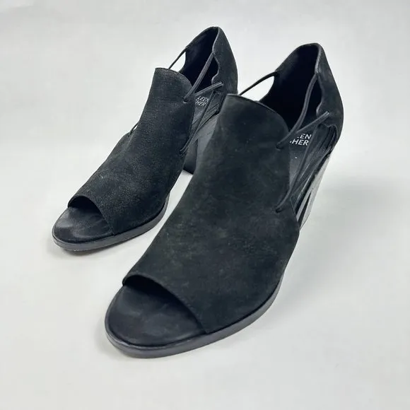 Eileen Fisher‎ Black Alfie Cutout Leather Heeled Open Toe Sandals Womens Sz 9