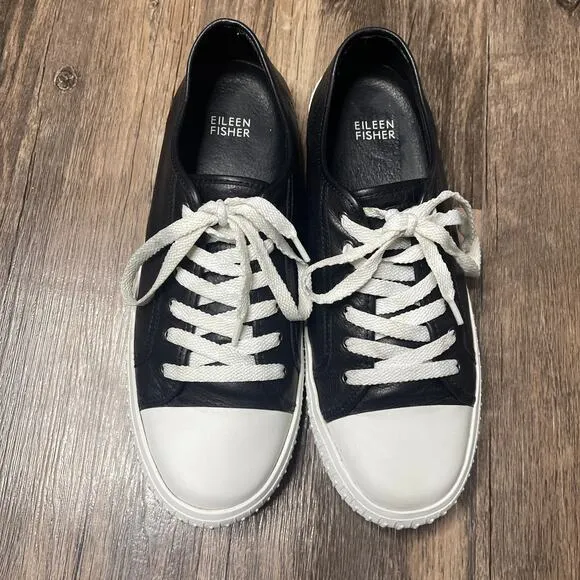 EILEEN FISHER BLACK LEATHER NOD  SNEAKERS SIZE 9.5