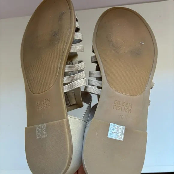Eileen Fisher Gladiator Sandals Size 8 Tan Leather Flats Sz 7.5