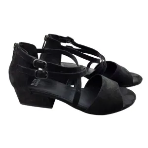 Eileen Fisher Kyra Sandals 8.5 Tumbled Nubuck Leather Crisscross Low Block Heel