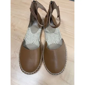 Eileen Fisher Lala Espadrille Ankle Strap Leather Sandals Tan Flats Shoes Sz 8.5