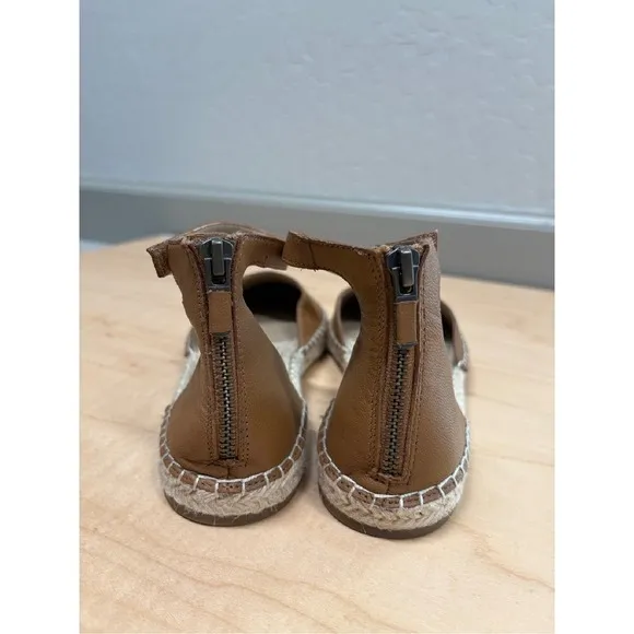 Eileen Fisher Lala Espadrille Ankle Strap Leather Sandals Tan Flats Shoes Sz 8.5
