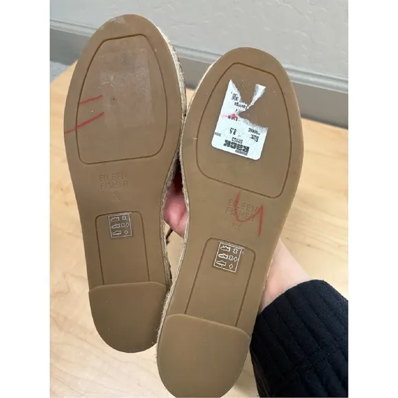 Eileen Fisher Lala Espadrille Ankle Strap Leather Sandals Tan Flats Shoes Sz 8.5