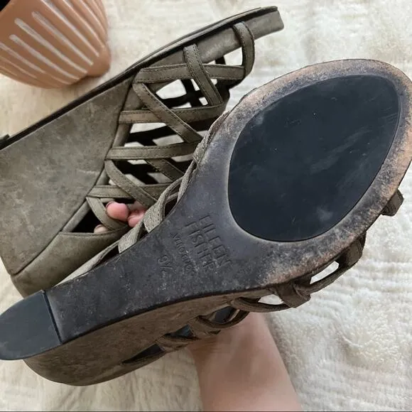 Eileen Fisher Leather Cage Lattice Wedge Sandals