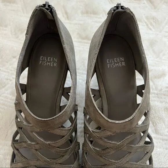 Eileen Fisher Leather Cage Lattice Wedge Sandals