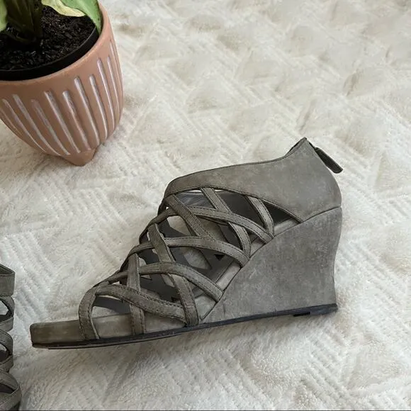 Eileen Fisher Leather Cage Lattice Wedge Sandals