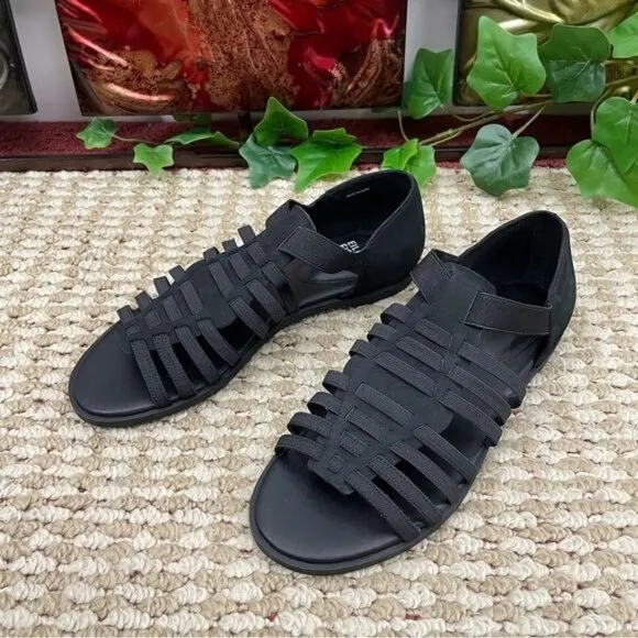 Eileen Fisher Rato Womens Casual Elastic Gladiator Sandals in Black Size 6.5
