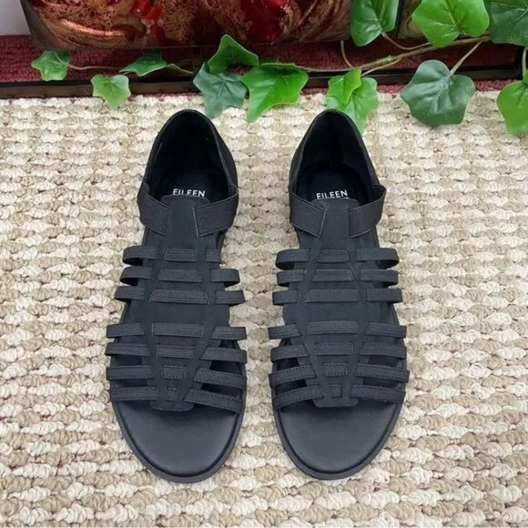Eileen Fisher Rato Womens Casual Elastic Gladiator Sandals in Black Size 6.5