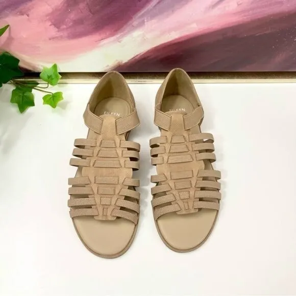 Eileen Fisher Rato Womens Casual Elastic Gladiator Sandals in Khaki Size 6.5