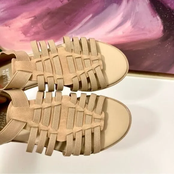 Eileen Fisher Rato Womens Casual Elastic Gladiator Sandals in Khaki Size 6.5