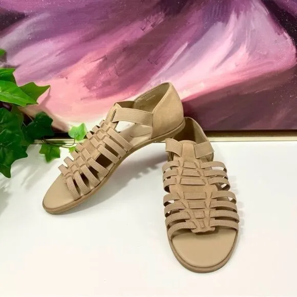 Eileen Fisher Rato Womens Casual Elastic Gladiator Sandals in Khaki Size 6.5