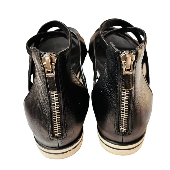Eileen Fisher Skip Strappy Platform Back Zip Black Sandals Size 7