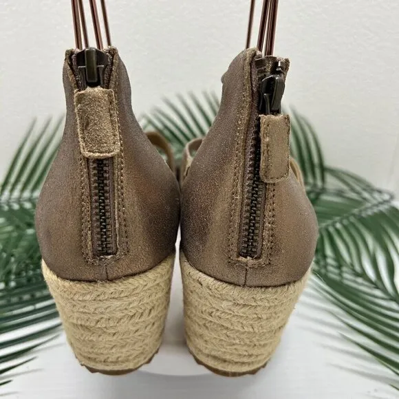 Eileen Fisher Wanda Metallic Nude Strappy Espadrille Wedge Sandal Size 9.5 NWOB