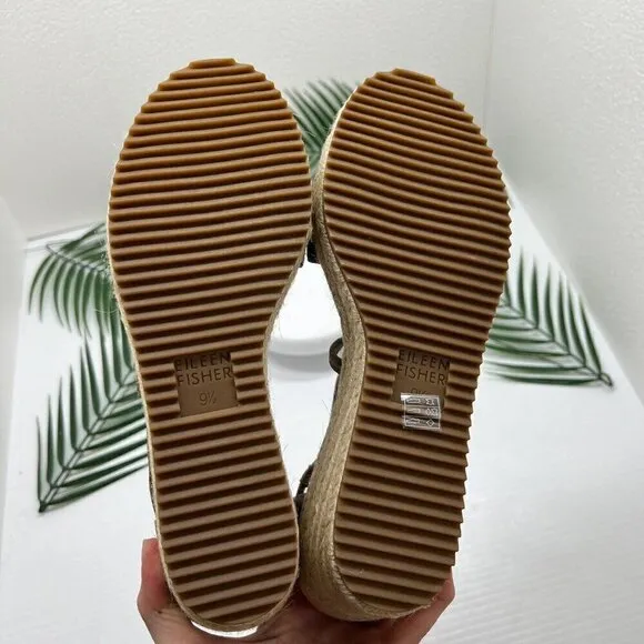Eileen Fisher Wanda Metallic Nude Strappy Espadrille Wedge Sandal Size 9.5 NWOB