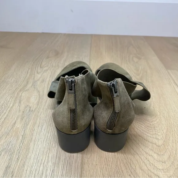 Eileen Fisher Wedge Sandals Buoy Suede Criss-Cross Back Zip Gray Smoke 8.5