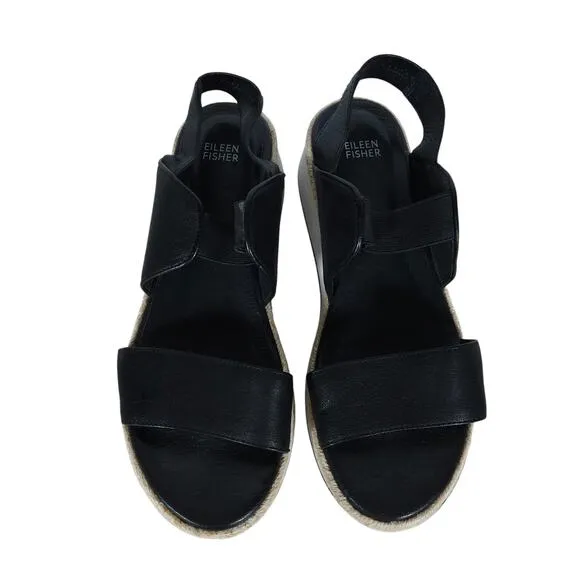 Eileen Fisher Womens Sandals 10 Platform Espadrille Black Comfort Casual Shoe