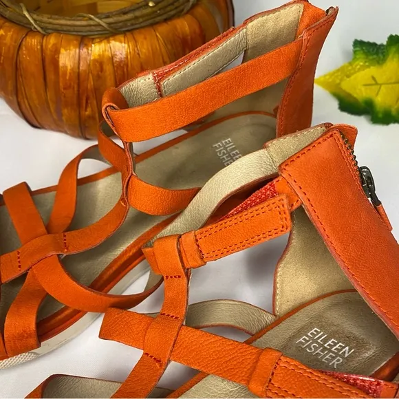 Eileen Fisher Women's Sola Tumbled Nubuck Leather Red Zip Sandals