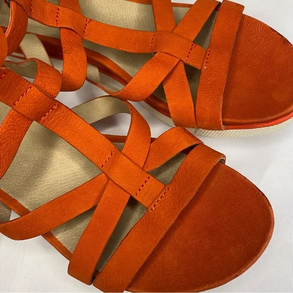 Eileen Fisher Women's Sola Tumbled Nubuck Leather Red Zip Sandals