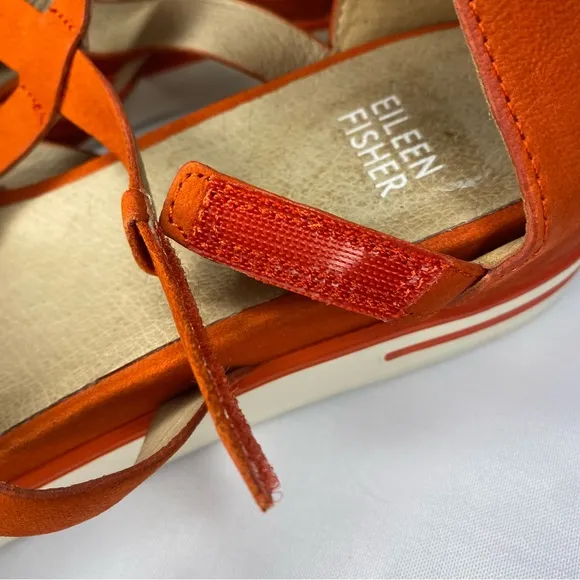 Eileen Fisher Women's Sola Tumbled Nubuck Leather Red Zip Sandals