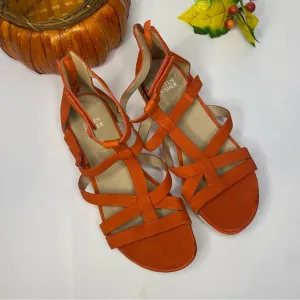 Eileen Fisher Women's Sola Tumbled Nubuck Leather Red Zip Sandals