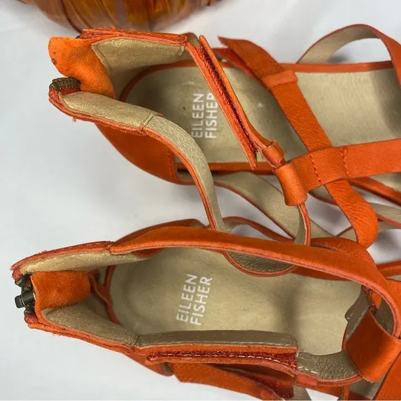 Eileen Fisher Women's Sola Tumbled Nubuck Leather Red Zip Sandals