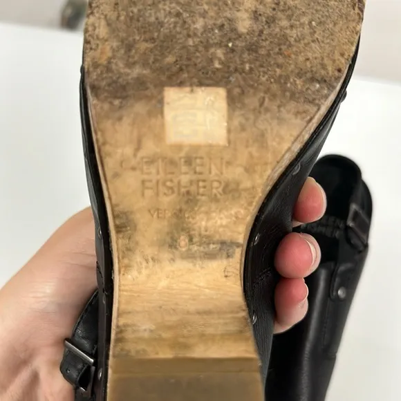Eileen Fisher Wooden Open-toe Clog Platform Sandals 8