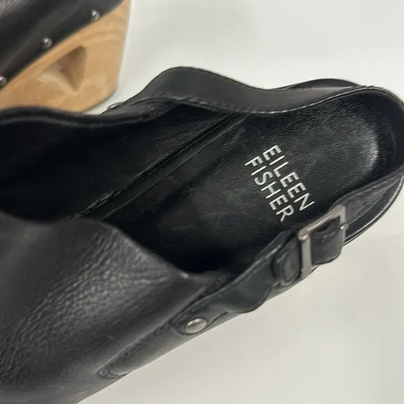 Eileen Fisher Wooden Open-toe Clog Platform Sandals 8