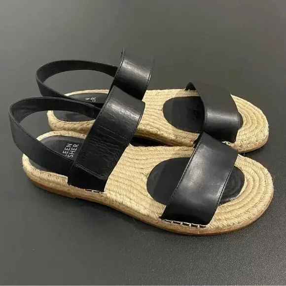 Eileen Fisher Max Espadrille Leather Sandals Casual Flat Black Like New
