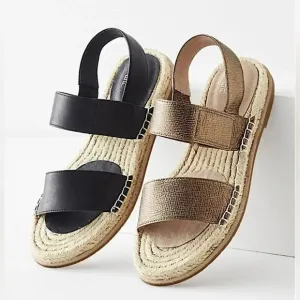 Eileen Fisher Max Espadrille Leather Sandals Casual Flat Black Like New